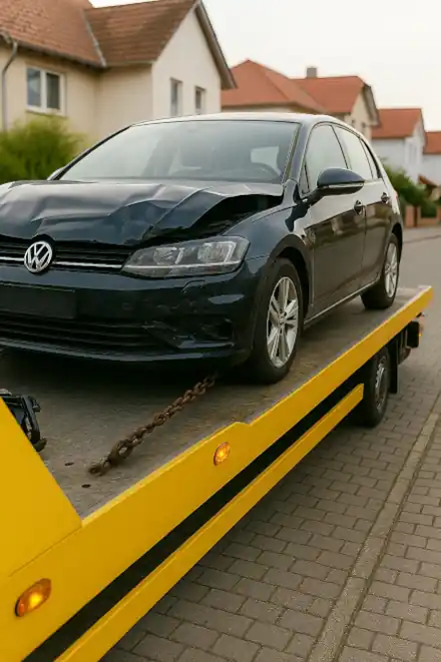Ein defektes Auto wird zur weiteren Begutachtung im Autoankauf Bottrop abgeschleppt.
