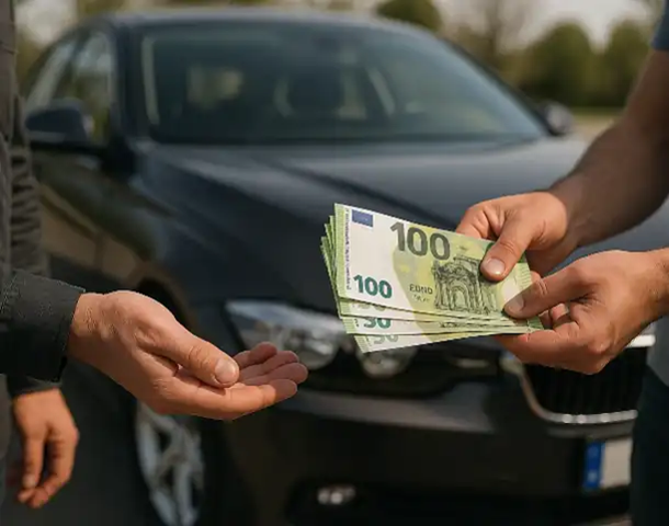 Ein Kunde erhält Bargeld beim erfolgreichen Autoankauf in Bottrop.